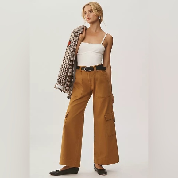 Anthropologie Pants - Anthropologie Pilcro Wide Leg Flare Utility Cargo Pants Sz 31 Rust Tan